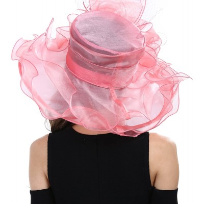 Sun Hats Women's Feathers Floral Fascinating Kentucky Church Wedding Party Floppy Hat - Pink - CW17YSDIO6N $18.52
