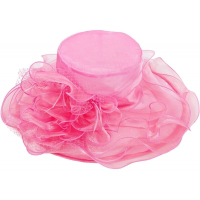 Sun Hats Women's Feathers Floral Fascinating Kentucky Church Wedding Party Floppy Hat - Pink - CW17YSDIO6N $18.52