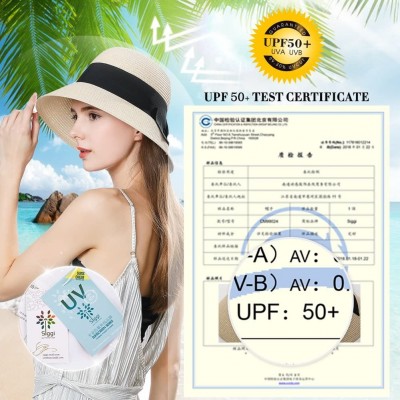 Bucket Hats Packable UPF Straw Sunhat Women Summer Beach Wide Brim Fedora Travel Hat 54-59CM - 69087_beige3 - CG18RT726ZI $22.84