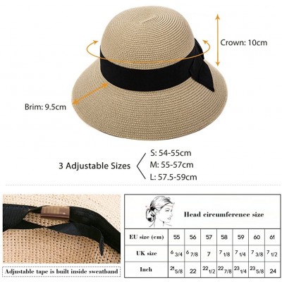 Bucket Hats Packable UPF Straw Sunhat Women Summer Beach Wide Brim Fedora Travel Hat 54-59CM - 69087_beige3 - CG18RT726ZI $22.84