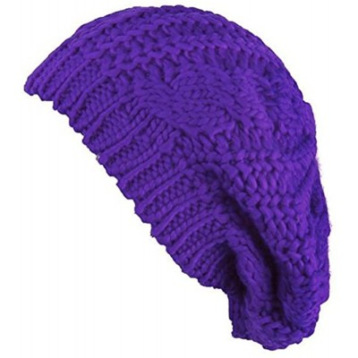 Skullies & Beanies Women's Girl Winter Warm Beret Braided Beanie Crochet Knitted Hat Cap - Purple - CM1852CKW6Y $8.50