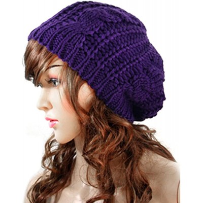 Skullies & Beanies Women's Girl Winter Warm Beret Braided Beanie Crochet Knitted Hat Cap - Purple - CM1852CKW6Y $8.50