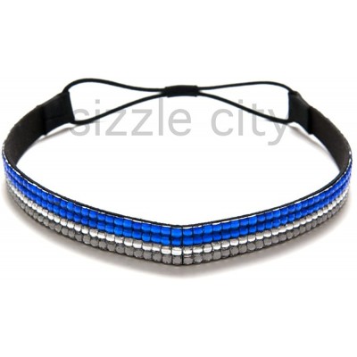 Headbands Custom Color Bling Shimmering Rhinestone Elastic Stretch Headbands - Thick Blue/Clear - CC11JAWYVQJ $12.25