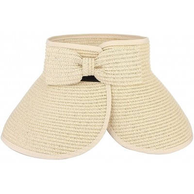 Sun Hats Women Foldable Wide Brim Straw Sun Visor Outdoor UV Proof Roll-up Open Top Hat - Beige - C818EIQA3W6 $12.71