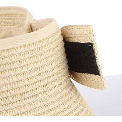 Sun Hats Women Foldable Wide Brim Straw Sun Visor Outdoor UV Proof Roll-up Open Top Hat - Beige - C818EIQA3W6 $12.71