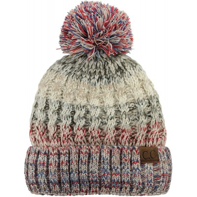 Skullies & Beanies Tribal Blend Pom Soft Fuzzy Lined Thick Knit Cuff Beanie Hat - Beige - CS18IQEX26G $15.36