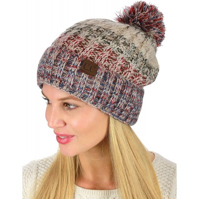 Skullies & Beanies Tribal Blend Pom Soft Fuzzy Lined Thick Knit Cuff Beanie Hat - Beige - CS18IQEX26G $15.36