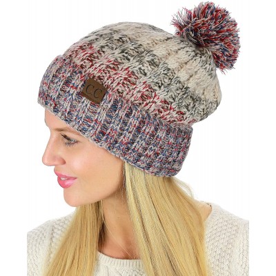 Skullies & Beanies Tribal Blend Pom Soft Fuzzy Lined Thick Knit Cuff Beanie Hat - Beige - CS18IQEX26G $15.36