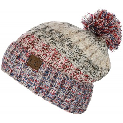 Skullies & Beanies Tribal Blend Pom Soft Fuzzy Lined Thick Knit Cuff Beanie Hat - Beige - CS18IQEX26G $15.36