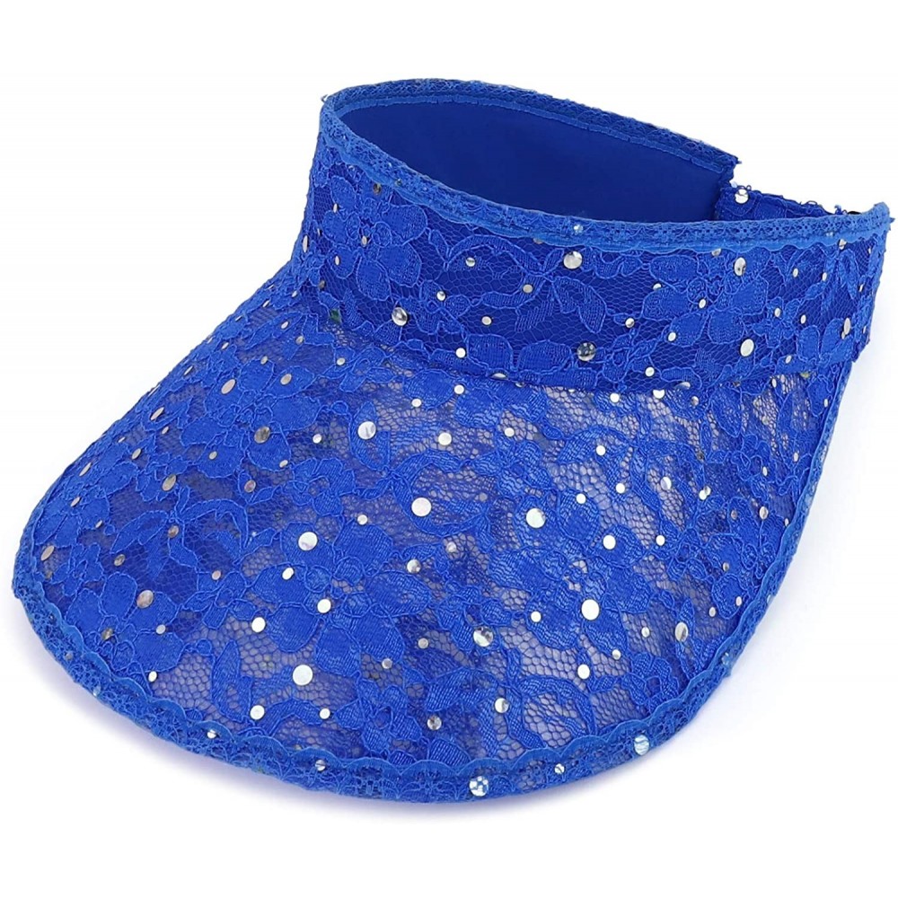 Visors Ladies Lace Glitter Summer Sun Visor Hat - Blue - C618U9CWGDH $25.39