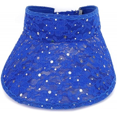 Visors Ladies Lace Glitter Summer Sun Visor Hat - Blue - C618U9CWGDH $25.39