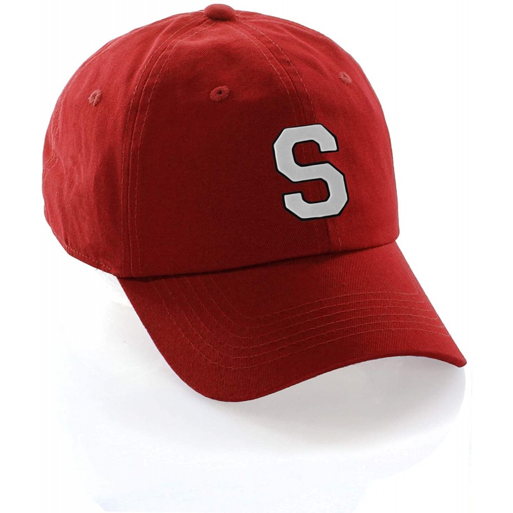 Baseball Caps Customized Letter Intial Baseball Hat A to Z Team Colors- Red Cap Black White - Letter S - CT18NTE9X2K $14.99