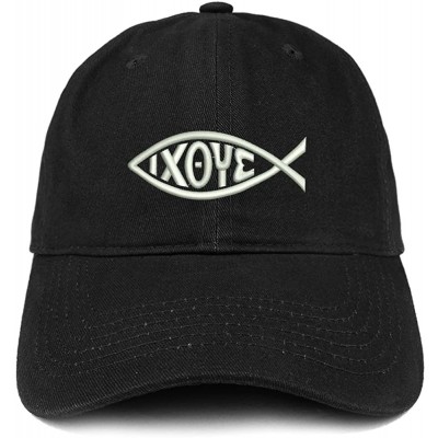 Baseball Caps Ichthus Fish Symbol Embroidered Brushed Cotton Dad Hat Ball Cap - Black - CF180D020XG $15.09