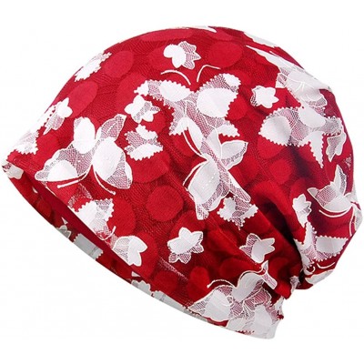 Skullies & Beanies Womens Cotton Beanie Lace Turban Soft Sleep Cap Chemo Hats Fashion Slouchy Hat - Burgundy - C61887SQ06Z $1...