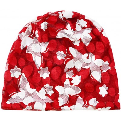 Skullies & Beanies Womens Cotton Beanie Lace Turban Soft Sleep Cap Chemo Hats Fashion Slouchy Hat - Burgundy - C61887SQ06Z $1...