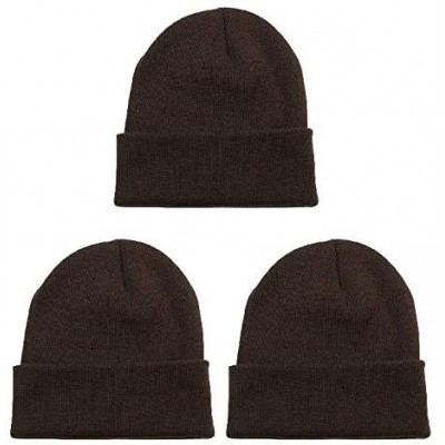 Skullies & Beanies Unisex Beanie Cap Knitted Warm Solid Color and Multi-Color Multi-Packs - 3 Pack - Brown - CO18LZ5HAD4 $10.40