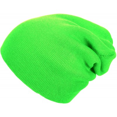 Skullies & Beanies Solid Color Long Beanie - Neon Green - C811Y94XG9H $11.41