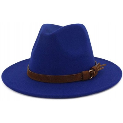 Fedoras Men & Women Vintage Wide Brim Fedora Hat with Belt Buckle - A Buckle-royal Blue - CK18L4UM08C $23.86