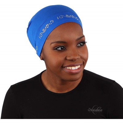 Skullies & Beanies Womens Soft Sleep Cap Comfy Cancer Hat with Rhinestone Swirly Chain Applique - Royal - C1189SSTS4D $24.93