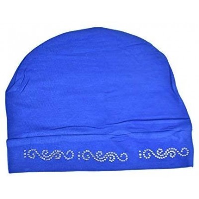 Skullies & Beanies Womens Soft Sleep Cap Comfy Cancer Hat with Rhinestone Swirly Chain Applique - Royal - C1189SSTS4D $24.93