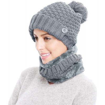 Skullies & Beanies Winter Beanie Hat Scarf and Mask Set 3 Pieces Thick Warm Slouchy Knit Cap - Darkgray - CI188R8IWL9 $11.92