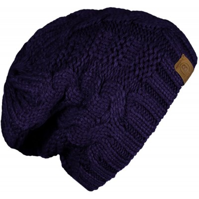 Skullies & Beanies Unisex Warm Chunky Soft Stretch Cable Knit Beanie Cap Hat - Navy-102 - C312N46G9IU $10.63