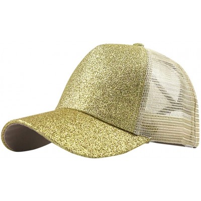 Baseball Caps Men Women Baseball Caps Ponytail Messy Buns Trucker Adjustable Plain Visor Cap Unisex Glitter Hat - Beige - CO1...