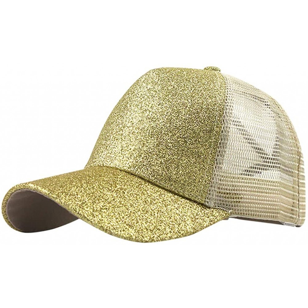Baseball Caps Men Women Baseball Caps Ponytail Messy Buns Trucker Adjustable Plain Visor Cap Unisex Glitter Hat - Beige - CO1...