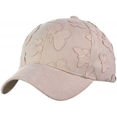Baseball Caps Women's Butterfly Pattern Faux Suede Adjustable Precurved Baseball Cap Hat - Rose - CM17XXGZZ7Z $26.25
