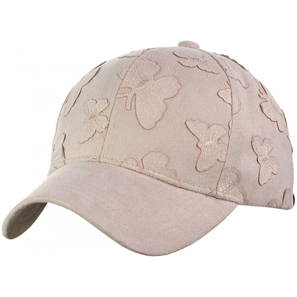 Baseball Caps Women's Butterfly Pattern Faux Suede Adjustable Precurved Baseball Cap Hat - Rose - CM17XXGZZ7Z $10.10