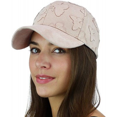 Baseball Caps Women's Butterfly Pattern Faux Suede Adjustable Precurved Baseball Cap Hat - Rose - CM17XXGZZ7Z $10.10