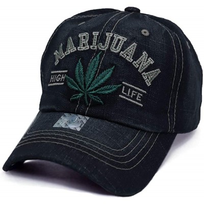 Baseball Caps High Life Marijuana Leaf Weed Design 420 Unstructured Dad Hat Baseball Cap - Denim Black - CI18N03TC4M $15.13