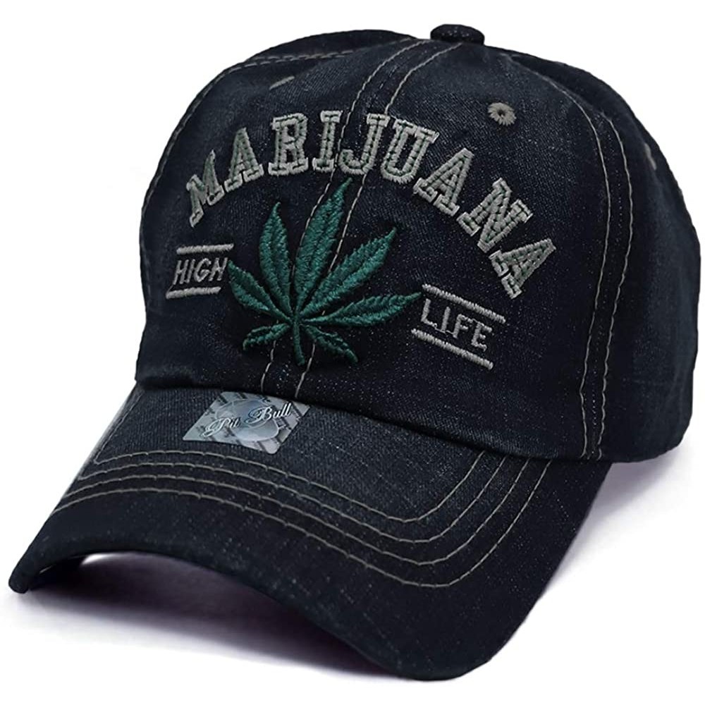 Baseball Caps High Life Marijuana Leaf Weed Design 420 Unstructured Dad Hat Baseball Cap - Denim Black - CI18N03TC4M $15.13