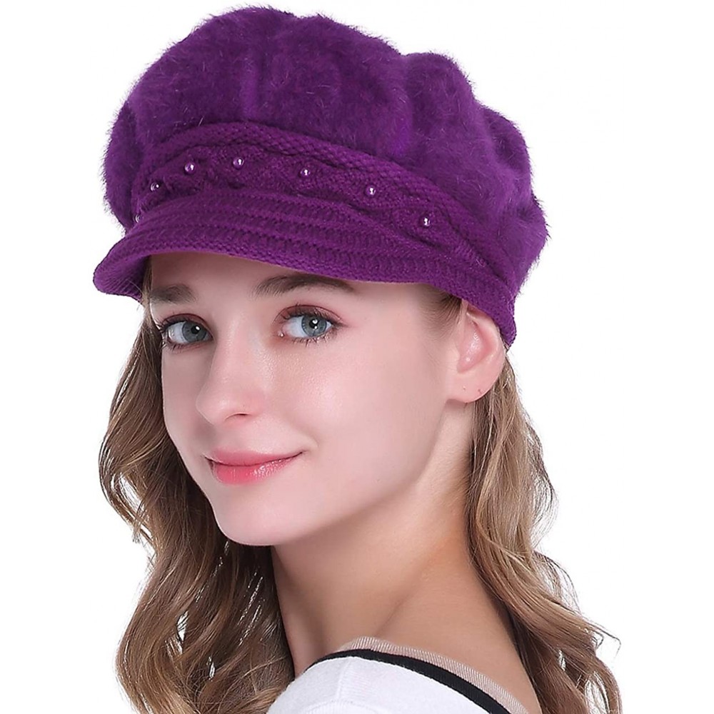 Skullies & Beanies Winter Crochet Newsboy Beanie - Purple - CW186C8E5UA $12.57