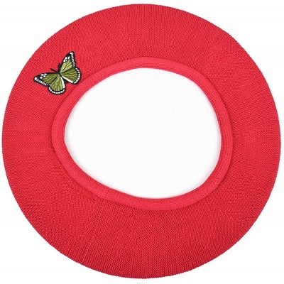 Berets Green Butterfly on Beret for Women 100% Cotton - Red - CT12JTNVAMB $19.92