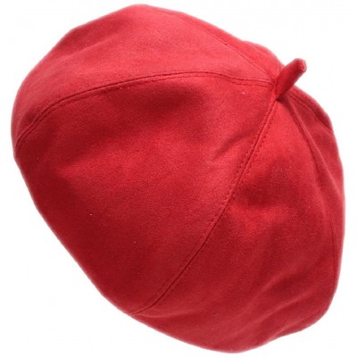 Berets French Style Lightweight Casual Classic Solid Color Faux Suede Leather Beret - Red1 - C112MYH7BY3 $19.09