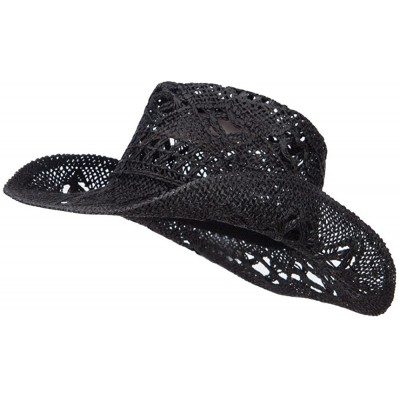 Cowboy Hats Solid Color Straw Cowboy Hat - Black - C312D7HKW43 $67.98
