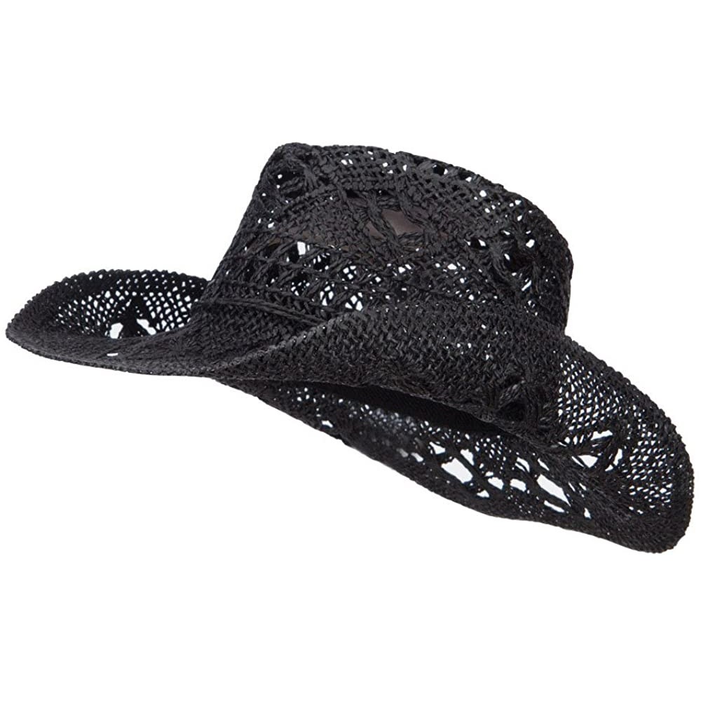 Cowboy Hats Solid Color Straw Cowboy Hat - Black - C312D7HKW43 $26.84