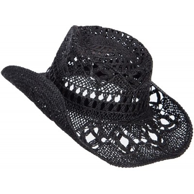 Cowboy Hats Solid Color Straw Cowboy Hat - Black - C312D7HKW43 $26.84