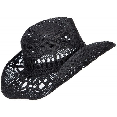 Cowboy Hats Solid Color Straw Cowboy Hat - Black - C312D7HKW43 $26.84