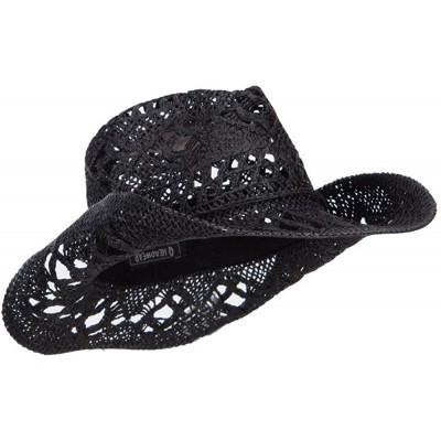 Cowboy Hats Solid Color Straw Cowboy Hat - Black - C312D7HKW43 $26.84