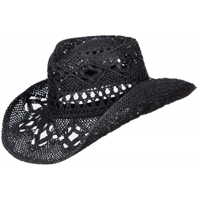 Cowboy Hats Solid Color Straw Cowboy Hat - Black - C312D7HKW43 $26.84