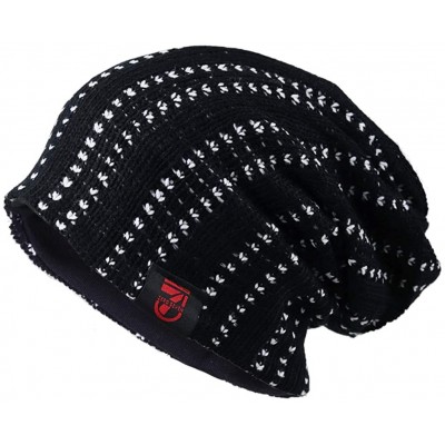 Skullies & Beanies Slouchy Knitted Baggy Beanie Hat Crochet Stripe Summer Dread Caps Oversized for Men-B318 - B5011-black - C...