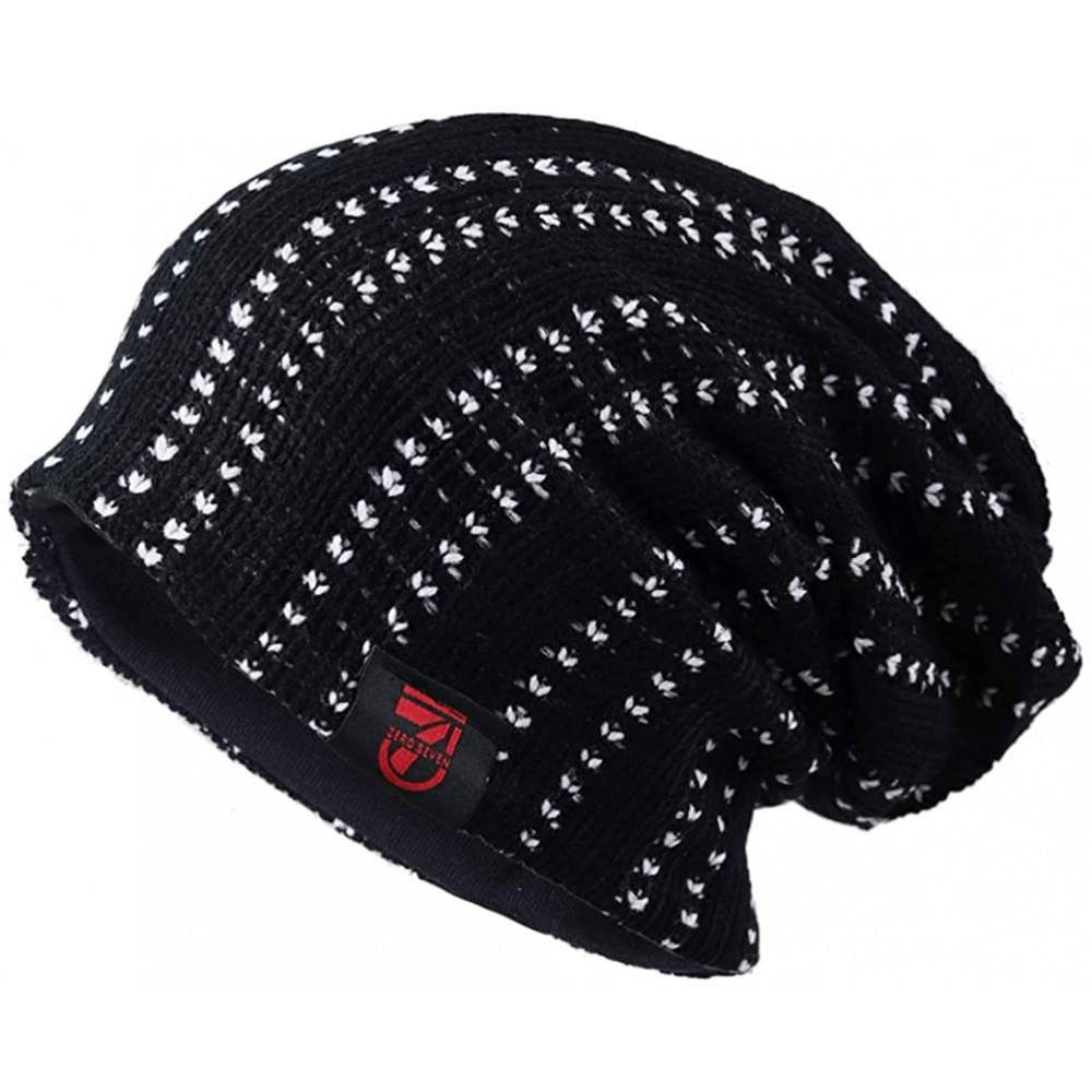 Skullies & Beanies Slouchy Knitted Baggy Beanie Hat Crochet Stripe Summer Dread Caps Oversized for Men-B318 - B5011-black - C...