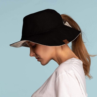 Sun Hats Hatsandscarf Exclusives Ponytail Reversible Printed Bucket Sun Hat UV Protection Packable Beach Hat (ST-2224) - CV18...