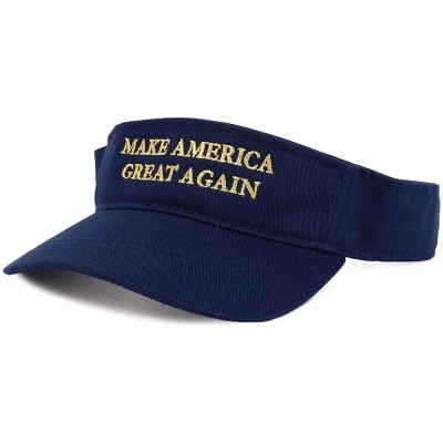 Visors Donald Trump Visor- Make America Great Again - Metallic Gold Embroidered Visor Cap - Navy - C518UDRANG9 $41.81