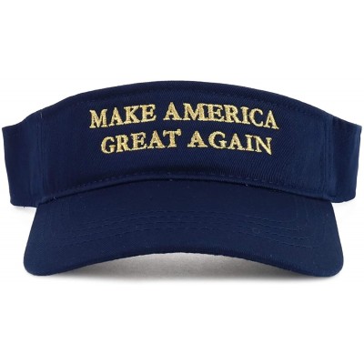 Visors Donald Trump Visor- Make America Great Again - Metallic Gold Embroidered Visor Cap - Navy - C518UDRANG9 $23.02