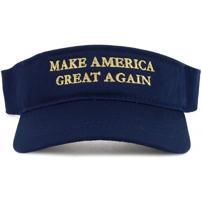 Visors Donald Trump Visor- Make America Great Again - Metallic Gold Embroidered Visor Cap - Navy - C518UDRANG9 $23.02