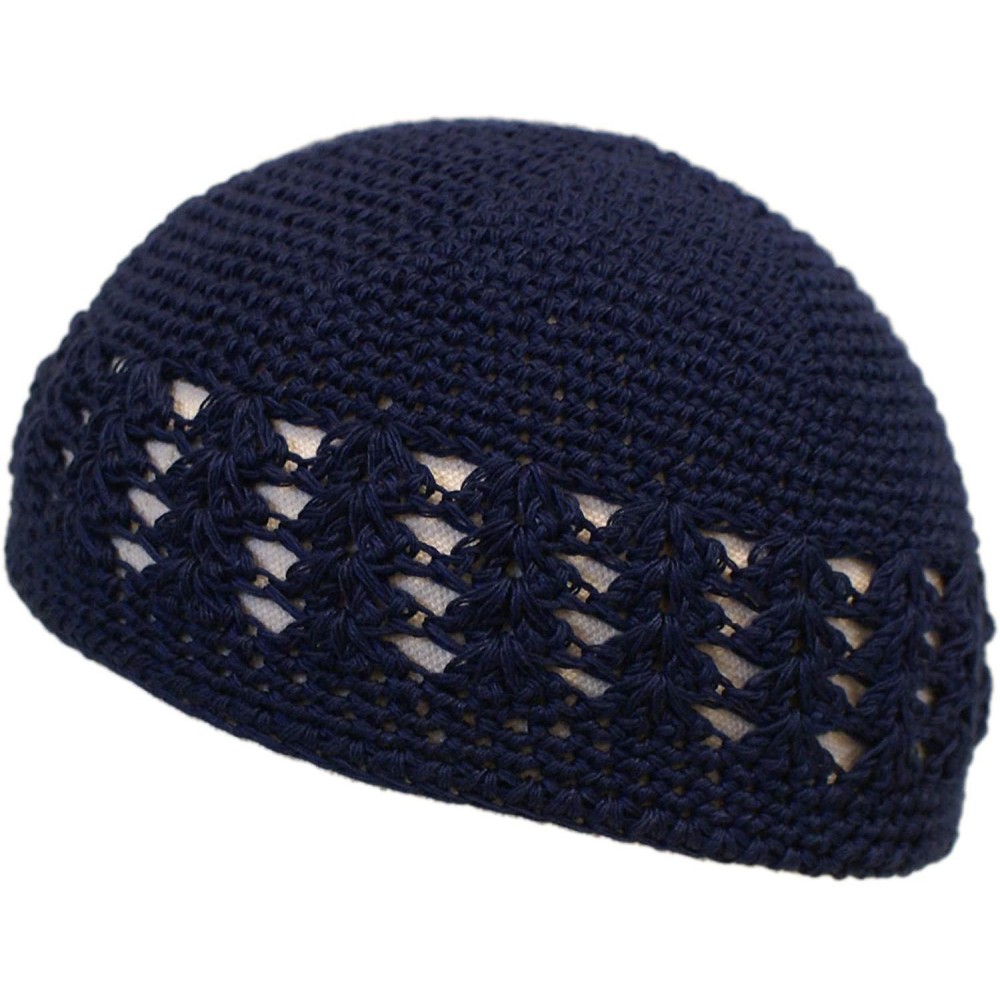 Skullies & Beanies Knit Kufi Hat - Koopy Cap - Crochet Beanie - Navy Blue - CM12COR3DHZ $7.77