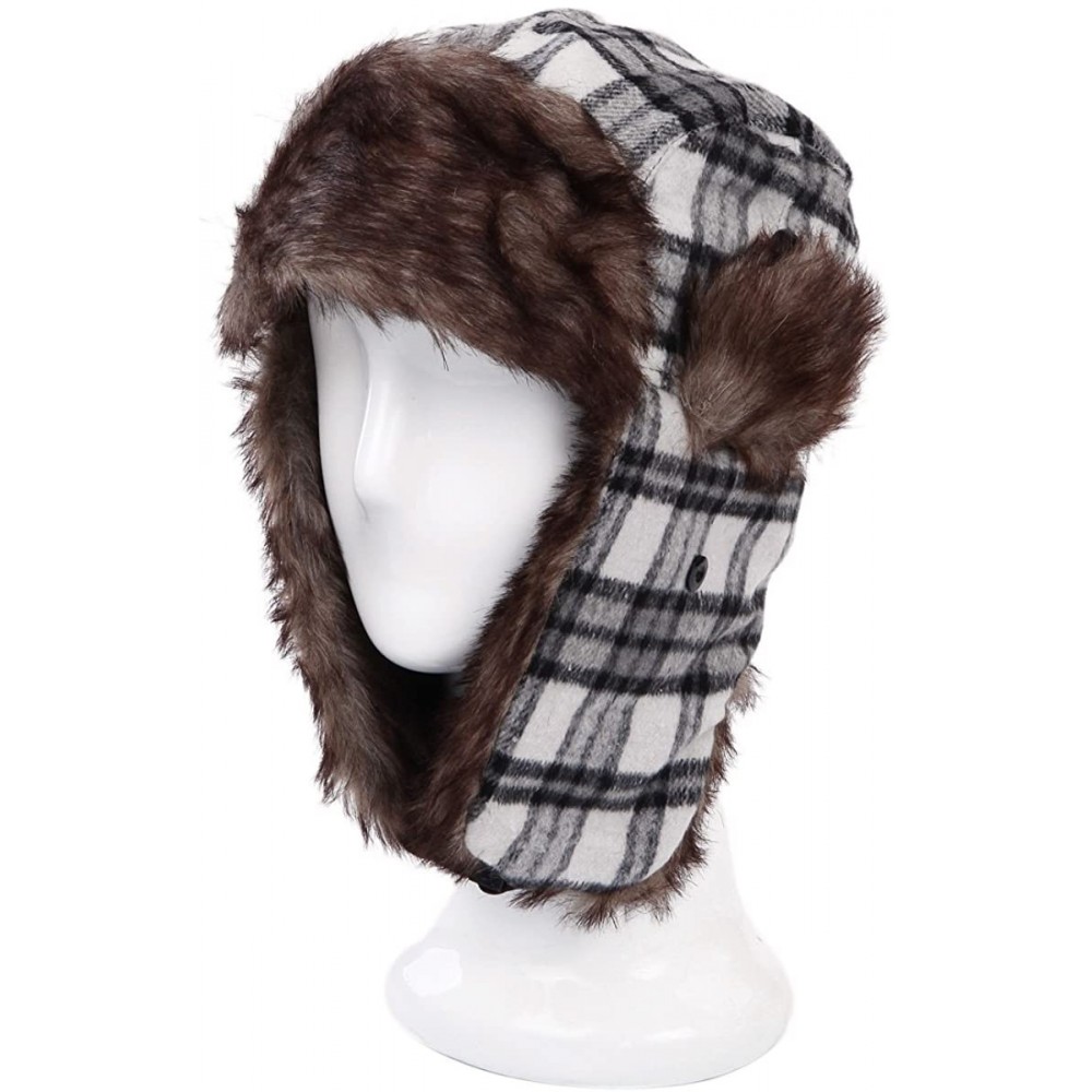 Bomber Hats Warm Winter Plaid Faux Fur Trapper Ski Snowboard Hunter Hat - Diff Colors - White/Grey - CH1273T7ZEB $10.46